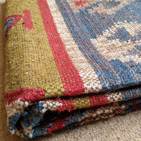 150x90cm INDIAN KILIM KELIM Jute Wool Aztec Design HAND WOVEN Carpet Rug Runner