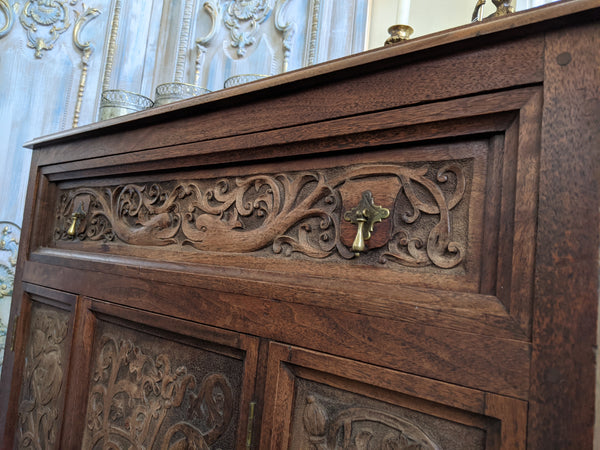 Vintage Oriental Carved Dragon Hardwood Rustic Cabinet Cupboard Sideboard Unit