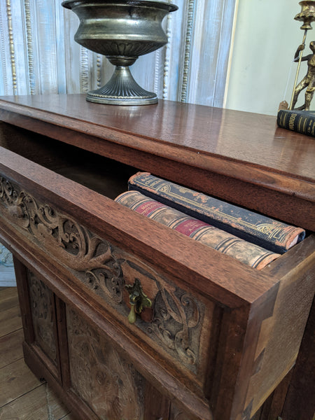 Vintage Oriental Carved Dragon Hardwood Rustic Cabinet Cupboard Sideboard Unit