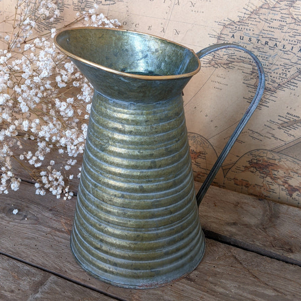 NEW French Metal Regency Style GREY & Gold Vintage Shabby Chic Jug Vase Planter Pot
