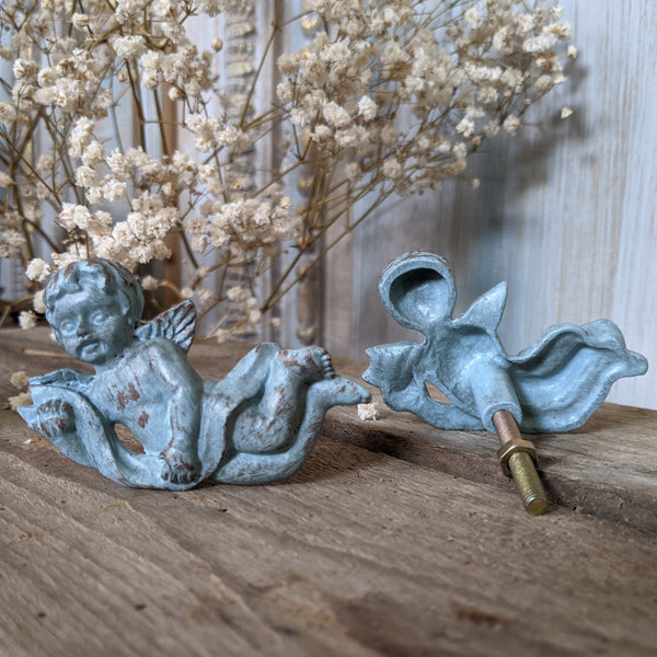 NEW French Vintage Pair of CHERUB Angel Shabby Chic Metal Rustic Door Drawer Knobs Pull