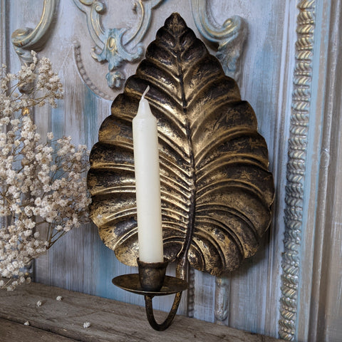 New Vintage French Style Shabby Chic Metal GOLD Wall Leaf Sconce Candlestick Candle Holder