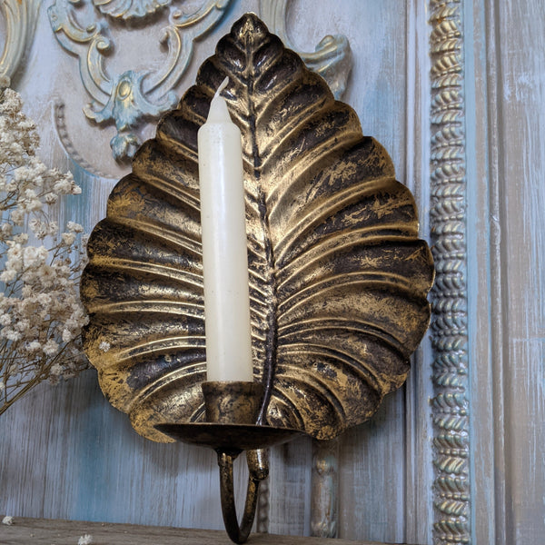 New Vintage French Style Shabby Chic Metal GOLD Wall Leaf Sconce Candlestick Candle Holder