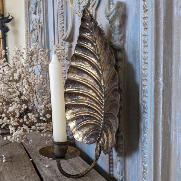 New Vintage French Style Shabby Chic Metal GOLD Wall Leaf Sconce Candlestick Candle Holder