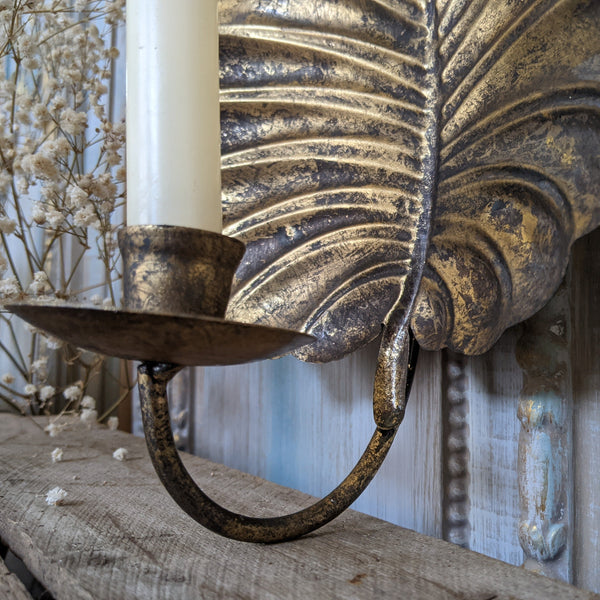 New Vintage French Style Shabby Chic Metal GOLD Wall Leaf Sconce Candlestick Candle Holder