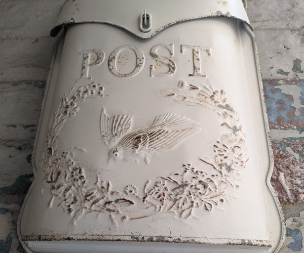 New CREAM Metal Tin Shabby Chic Vintage French Rustic Wall POST Mail Letter BOX