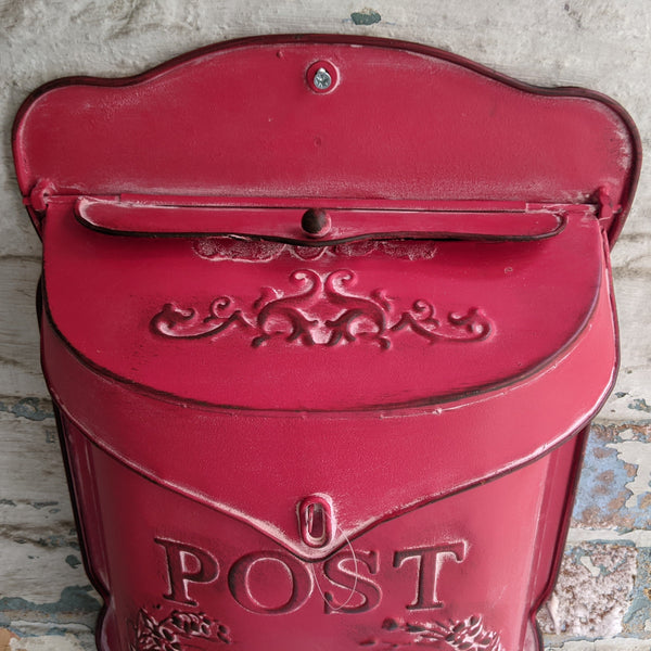 New RED Metal Tin Shabby Chic Vintage French Rustic Wall POST Mail Letter BOX