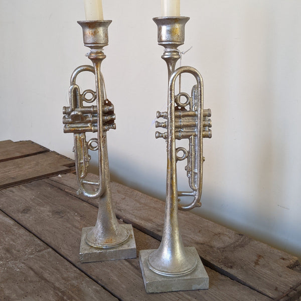 New Vintage French Style Tall Shabby Chic Silver TRUMPET Candlestick Candle Holder