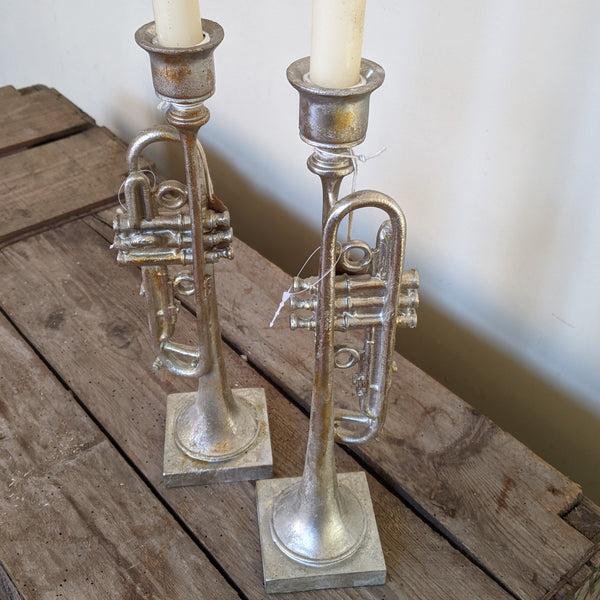 New Vintage French Style Tall Shabby Chic Silver TRUMPET Candlestick Candle Holder