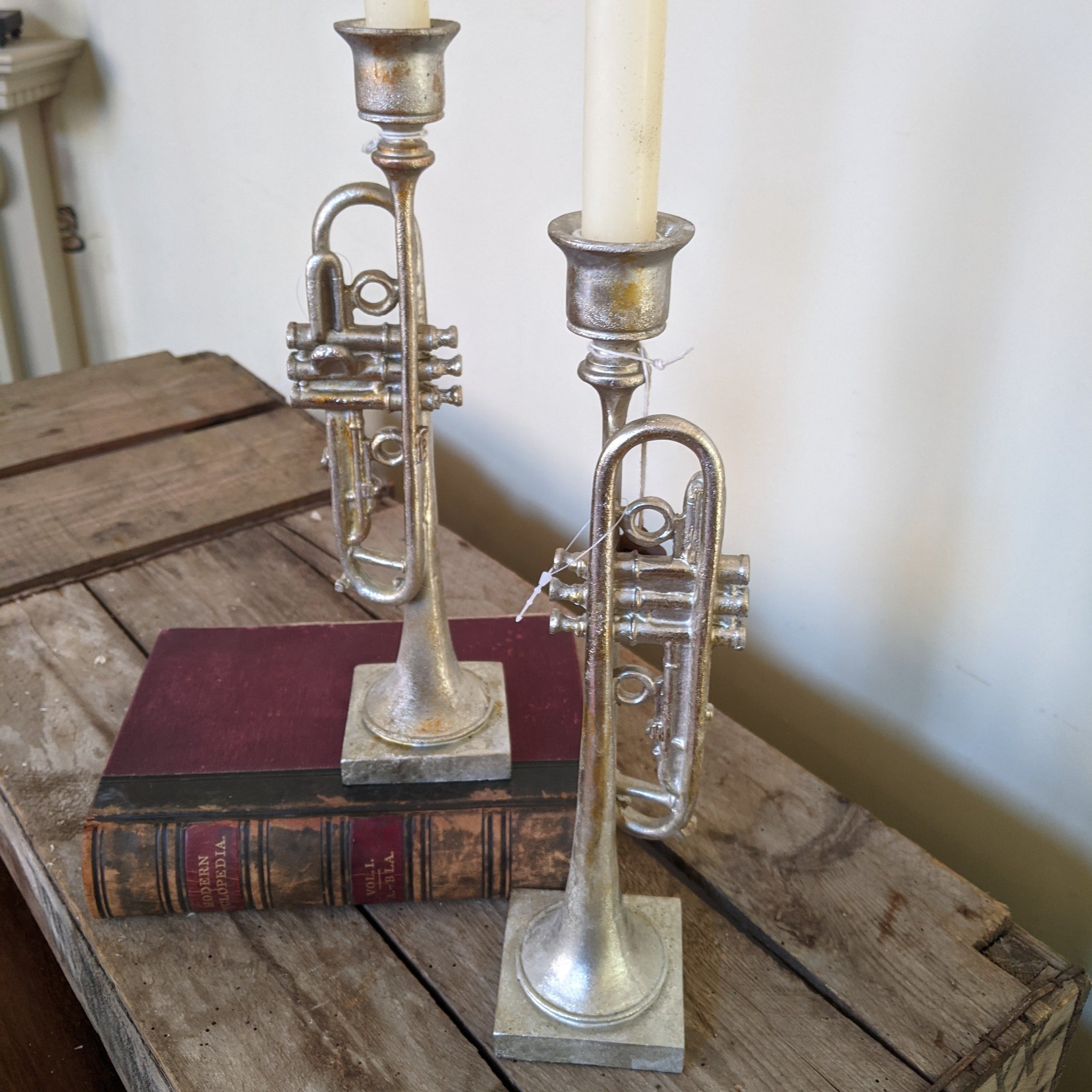 New Vintage French Style Tall Shabby Chic Silver TRUMPET Candlestick Candle Holder