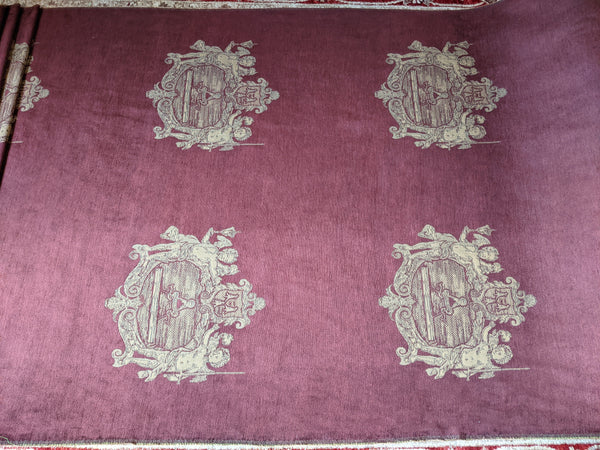 Chenille CHERUBS Medallion Panels Burgundy Upholstery Cushion Fabric Material