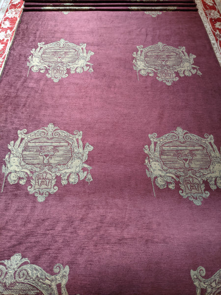 Chenille CHERUBS Medallion Panels Burgundy Upholstery Cushion Fabric Material