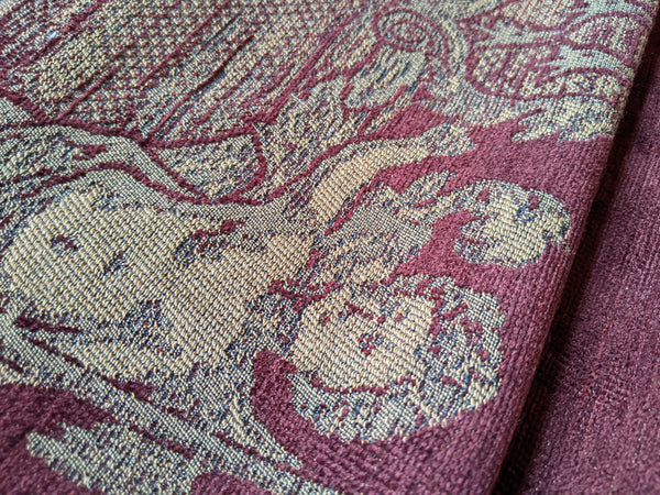Chenille CHERUBS Medallion Panels Burgundy Upholstery Cushion Fabric Material