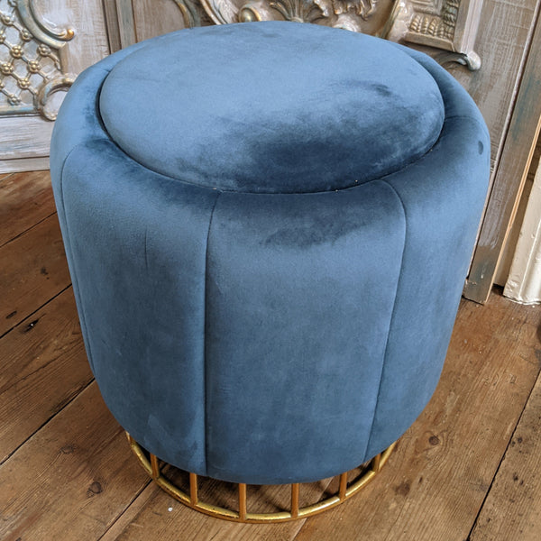 New Vintage RETRO Modern Teal Velvet Round Dressing Piano Foot STOOL Seat