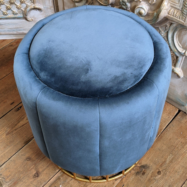 New Vintage RETRO Modern Teal Velvet Round Dressing Piano Foot STOOL Seat