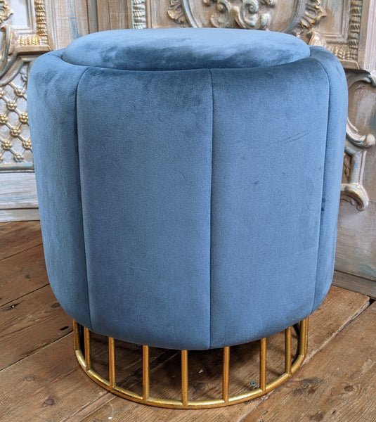 New Vintage RETRO Modern Teal Velvet Round Dressing Piano Foot STOOL Seat