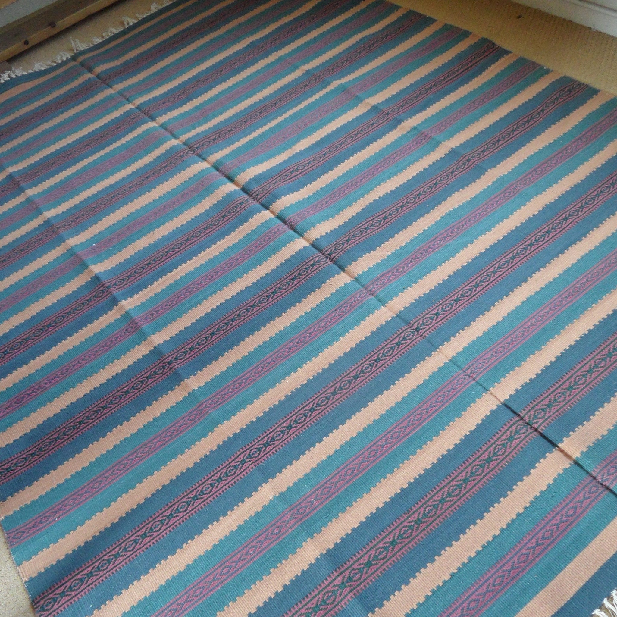New 180x245cm Blue INDIAN KILIM KELIM 100% COTTON Aztec Design HAND WOVEN Carpet Rug Runner or Throw