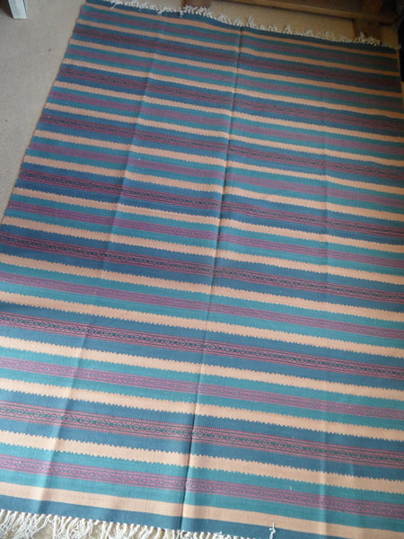 New 180x245cm Blue INDIAN KILIM KELIM 100% COTTON Aztec Design HAND WOVEN Carpet Rug Runner or Throw