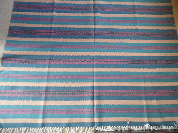 New 180x245cm Blue INDIAN KILIM KELIM 100% COTTON Aztec Design HAND WOVEN Carpet Rug Runner or Throw