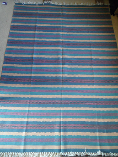 New 180x245cm Blue INDIAN KILIM KELIM 100% COTTON Aztec Design HAND WOVEN Carpet Rug Runner or Throw