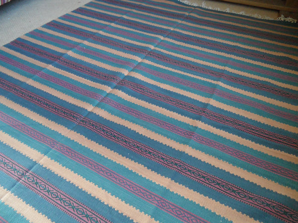 New 180x245cm Blue INDIAN KILIM KELIM 100% COTTON Aztec Design HAND WOVEN Carpet Rug Runner or Throw
