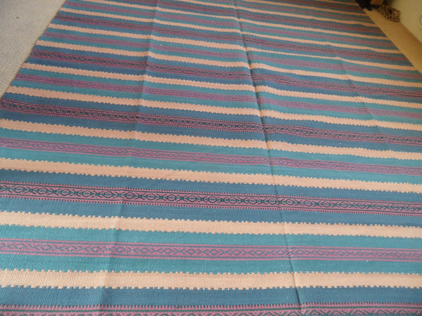 New 180x245cm Blue INDIAN KILIM KELIM 100% COTTON Aztec Design HAND WOVEN Carpet Rug Runner or Throw