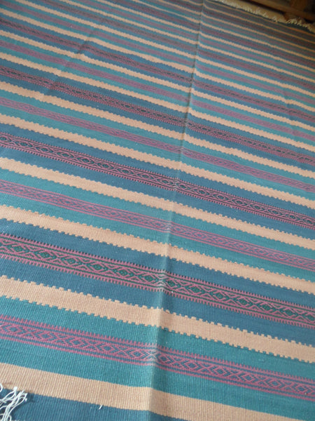 New 180x245cm Blue INDIAN KILIM KELIM 100% COTTON Aztec Design HAND WOVEN Carpet Rug Runner or Throw