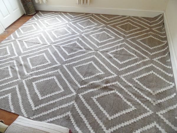 New Large 10x8' Indian by SAFAVIEH Natural Beige Taupe Ivory 100% Wool KILIM Kelim HAND WOVEN Carpet Rug Runner 8x10