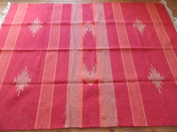 New 180x245cm INDIAN Red KILIM KELIM 100% COTTON Aztec Design HAND WOVEN Carpet Rug Runner