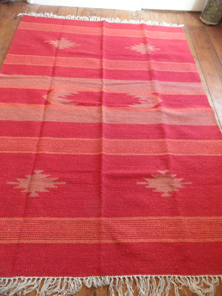 New 180x245cm INDIAN Red KILIM KELIM 100% COTTON Aztec Design HAND WOVEN Carpet Rug Runner