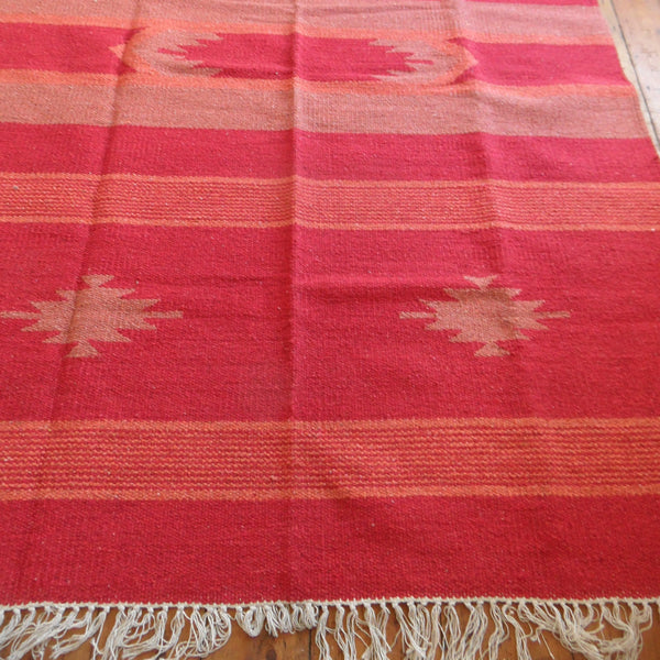 New 180x245cm INDIAN Red KILIM KELIM 100% COTTON Aztec Design HAND WOVEN Carpet Rug Runner