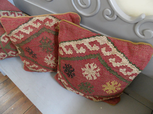 New 18" Square INDIAN KILIM KELIM Jute & Wool Aztec Design HAND WOVEN CUSHION & Cover
