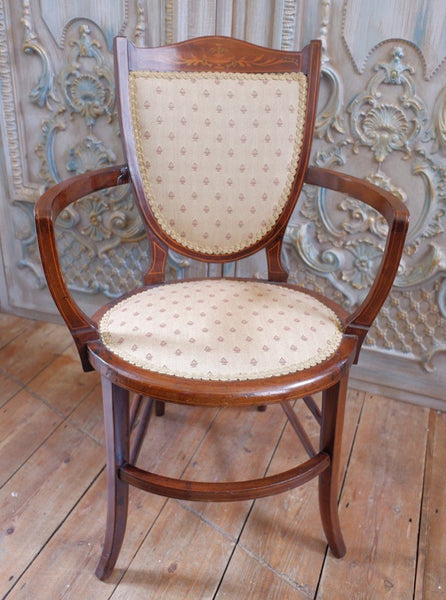 Antique Mahogany Fireside Library Reading Parlour INLAID Elbow Occasional Chair