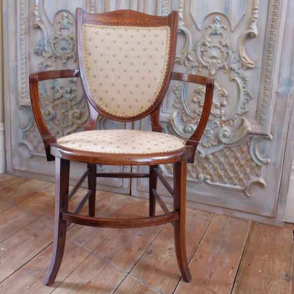 Antique Mahogany Fireside Library Reading Parlour INLAID Elbow Occasional Chair