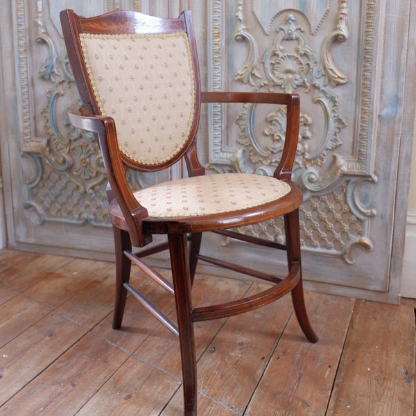 Antique Mahogany Fireside Library Reading Parlour INLAID Elbow Occasional Chair