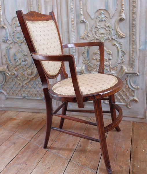 Antique Mahogany Fireside Library Reading Parlour INLAID Elbow Occasional Chair