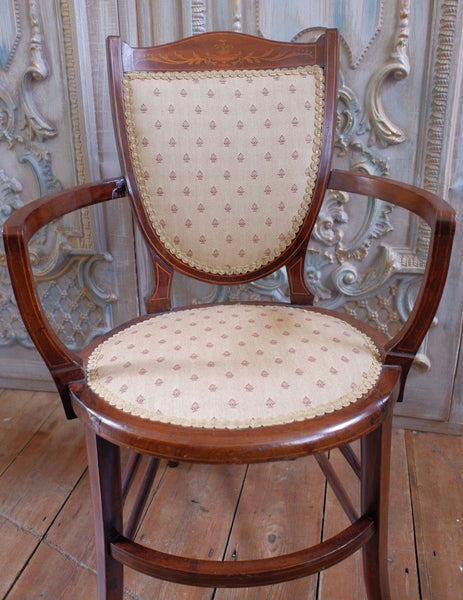 Antique Mahogany Fireside Library Reading Parlour INLAID Elbow Occasional Chair