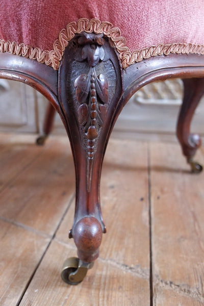 Antique Victorian Walnut Carved NURSING Fireside Hall Side Low Chair