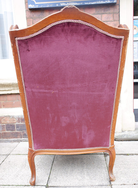 Vintage FRENCH Louis Shabby Chic WING Back High Back Throne Carved Armchair Chair