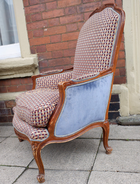 Vintage FRENCH Louis Shabby Chic Large OPEN ARM Throne Carved Armchair Chair