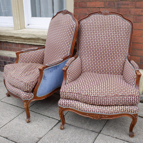 Vintage FRENCH Louis Shabby Chic Large OPEN ARM Throne Carved Armchair Chair