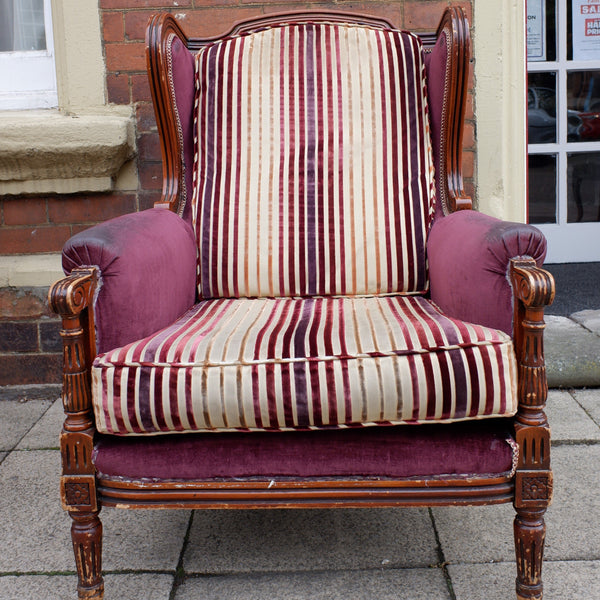 Vintage FRENCH Louis Shabby Chic WING Back LARGE Throne Carved Armchair Chair