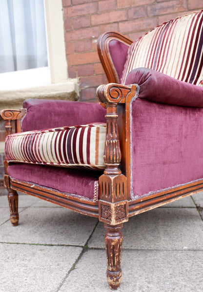 Vintage FRENCH Louis Shabby Chic WING Back LARGE Throne Carved Armchair Chair