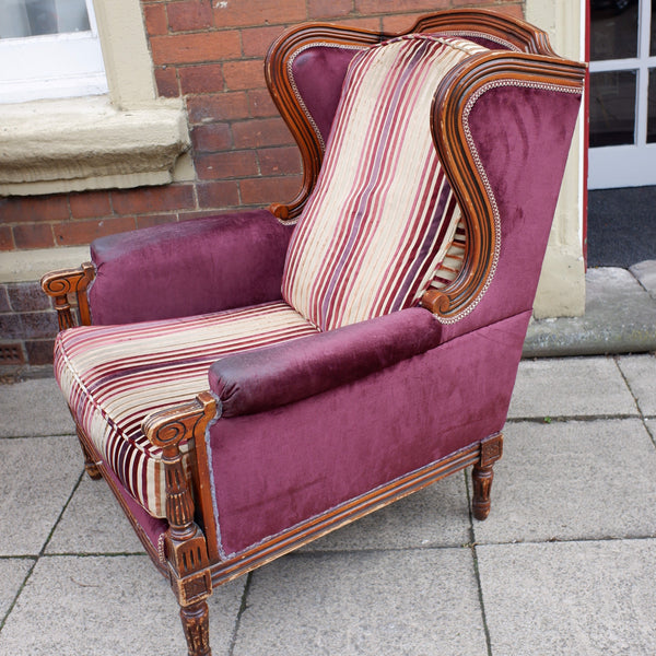 Vintage FRENCH Louis Shabby Chic WING Back LARGE Throne Carved Armchair Chair