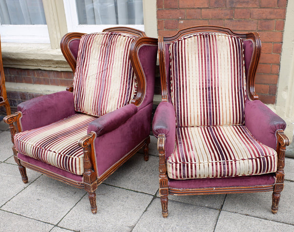 Vintage FRENCH Louis Shabby Chic WING Back LARGE Throne Carved Armchair Chair