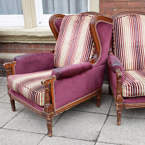 Vintage FRENCH Louis Shabby Chic WING Back LARGE Throne Carved Armchair Chair