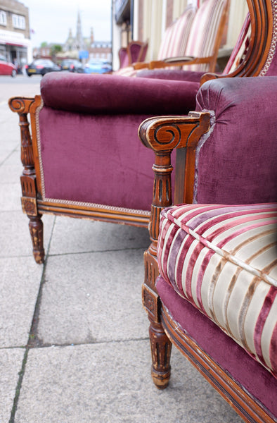 Vintage FRENCH Louis Shabby Chic WING Back LARGE Throne Carved Armchair Chair