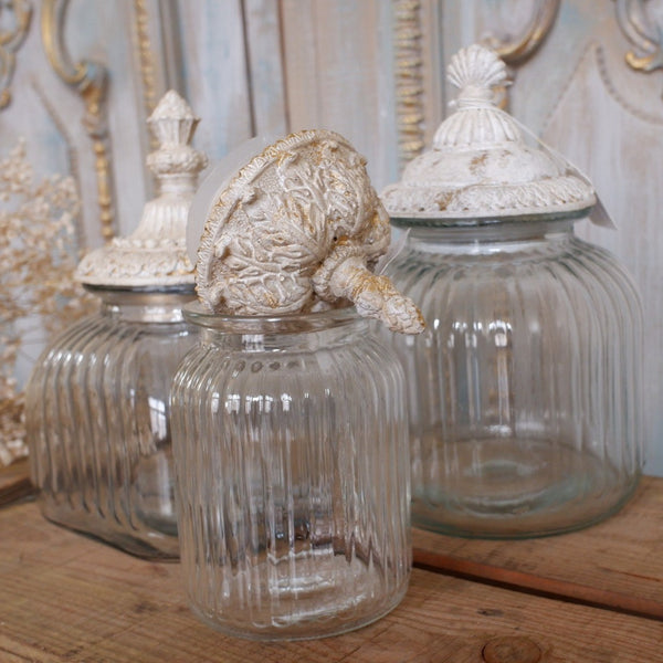 New Vintage French Shabby Chic Clear Cream Glass SEALED Cookie Biscuit Sweet Bon Bon Jar