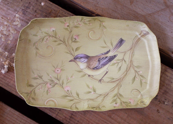 New Metal Japanese Style Shabby Chic French Small Floral BIRD Tray Dish