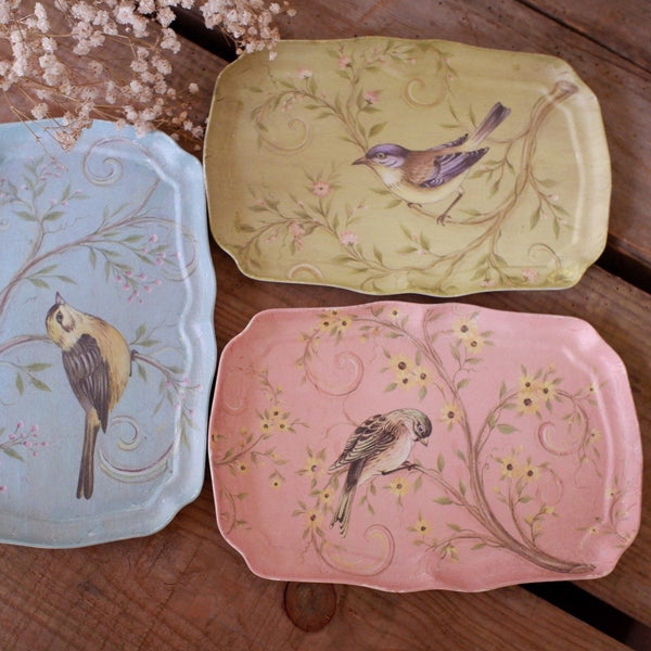 New Metal Japanese Style Shabby Chic French Small Floral BIRD Tray Dish